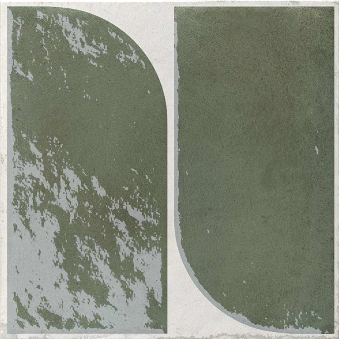 FORMA square porcelain tile with geometric circle motif in layered gloss and matt finish, 20x20 cm