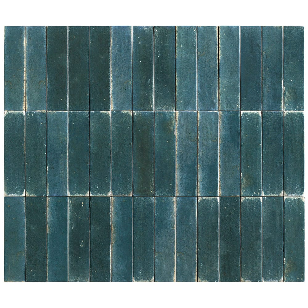 Deep blue-green textured subway tiles with tonal movement, feature wall tiles Cerastone
