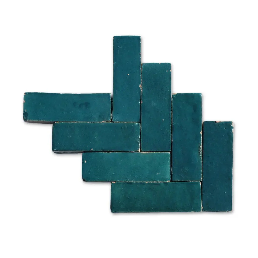 Petrolio Handmade Moroccan Bejmat Tile featuring deep blue green tones and authentic handcrafted variation.