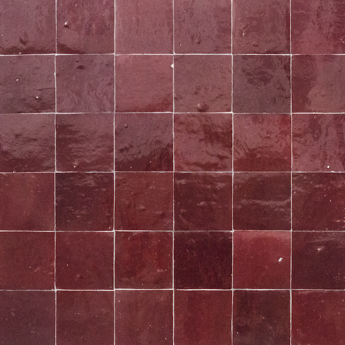 Bordeaux Handmade Moroccan Zellige Tile in 100x100 format featuring rich burgundy tones and authentic handcrafted variation.