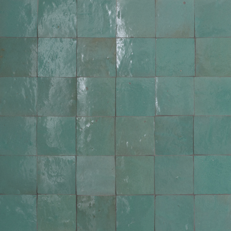 Jade Green Handmade Moroccan Zellige Tile in 100x100 format featuring vibrant green tones and traditional Moroccan craftsmanship.

