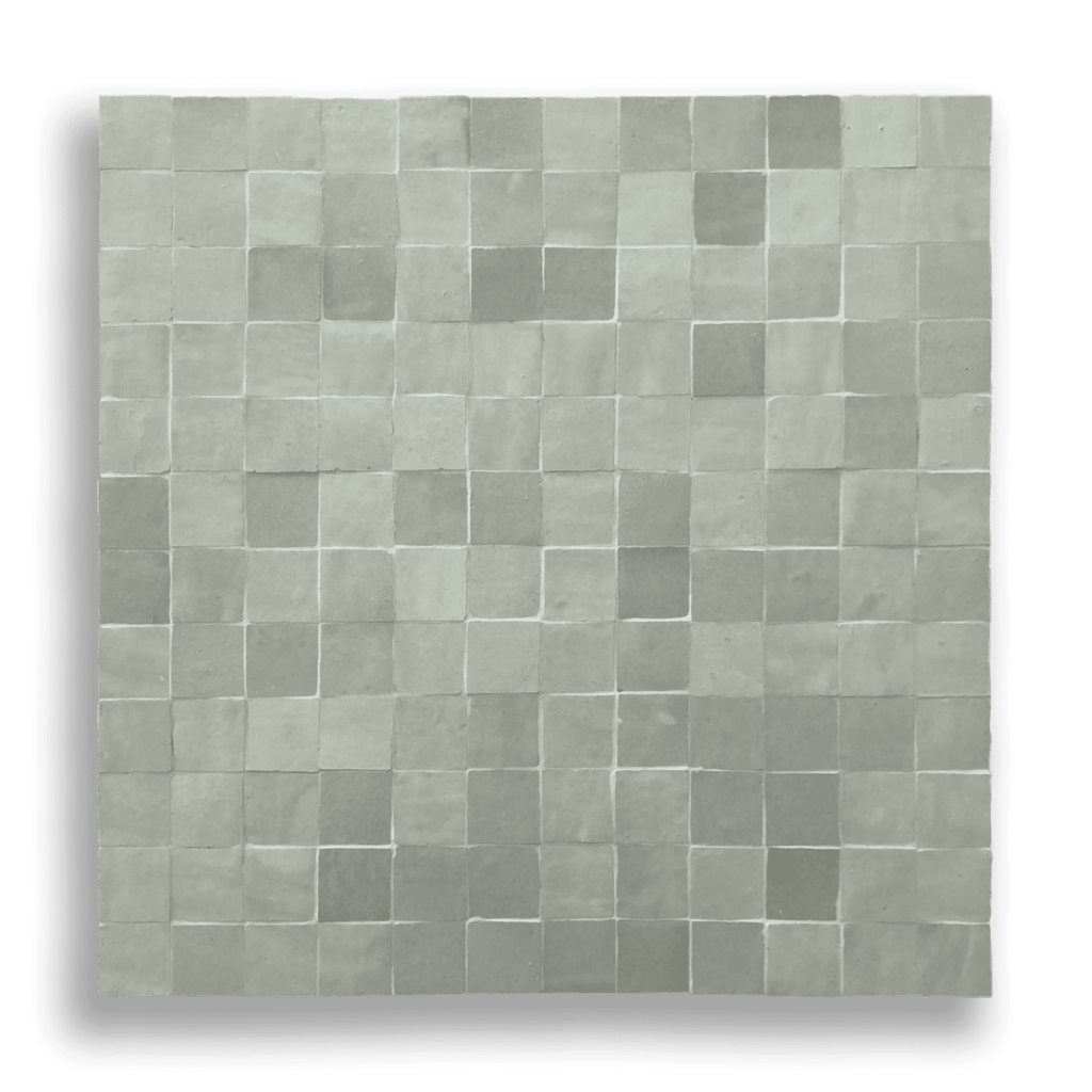 Mini Sage Green Moroccan Zellige Mosaic Tile featuring muted green tones and authentic Moroccan craftsmanship.