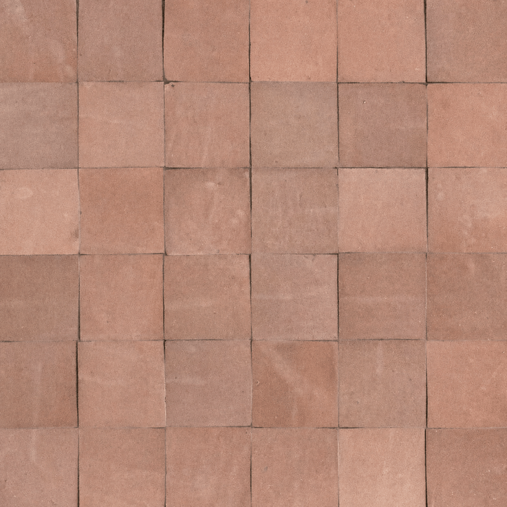 Dusty Blush Handmade Moroccan Zellige Tile in 100x100 format featuring muted blush tones and authentic handcrafted character.

